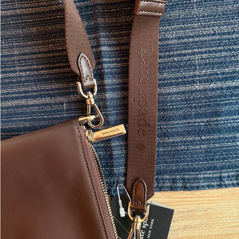 Kate Spade Carter Crossbody Bag Brown Hot Fudge Nylon Phone Travel Bag NWT Gold - Picture 5 of 8